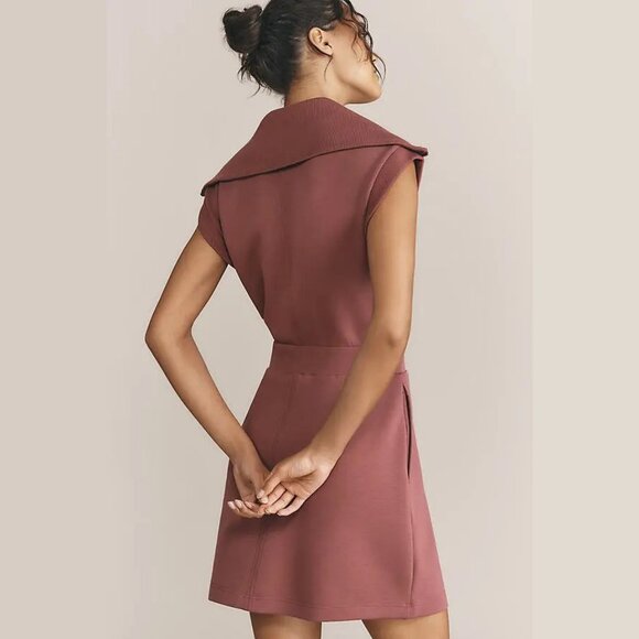 NEW Varley - Size Medium Rebecca Short-Sleeve Front-Zip Mini Dress - Rose - Picture 2 of 4